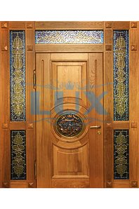 дверь стальная с массивом дуба и витражами
