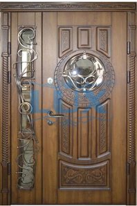 дверь для парадной двустворчатая с отделкой массив дерева